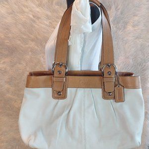 Coach F13733 Ivory and Tan Soho Pleated Leather Buckle Shoulder Strap Large Tote